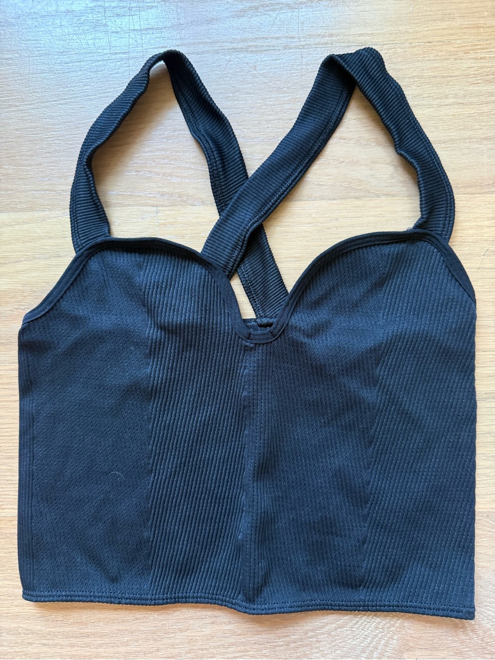 Anthropologie Black Ribbed V-Neck Cropped Tank
